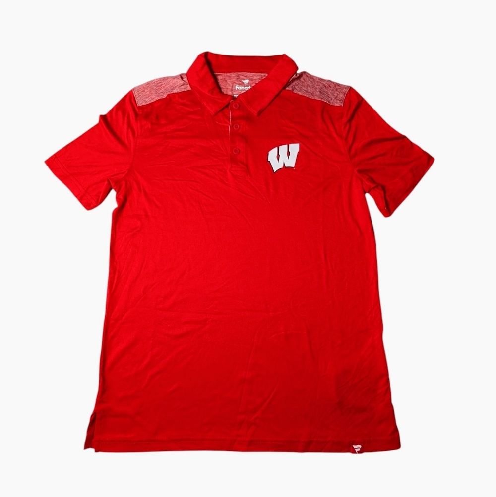 Wisconsin Badgers Fanatics Red Long Shot Polo Shirt Men's Size Medium NWT